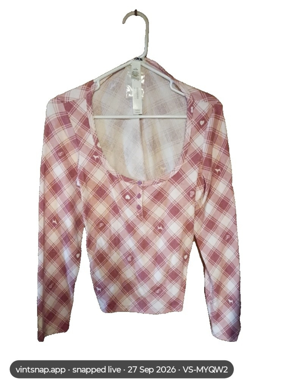 Pink Plaid Long-Sleeve Scoop Neck Top